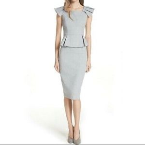 NWT TED BAKER Grey Textured DAIZID Peplum Dress
